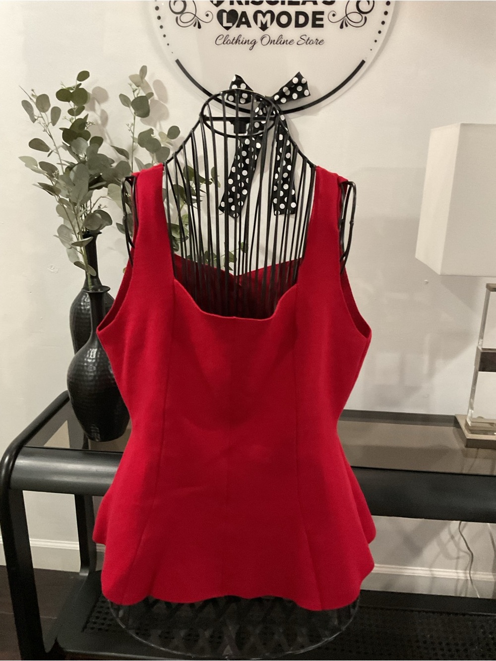 Red Peplum Button Tank Top - Picture 6 of 7